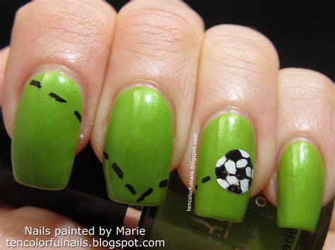 Ten Colorful Nails World Cup Soccer Ball Nail Art Sports Nails