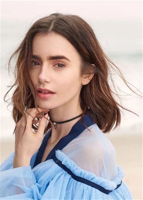 Lily Collins Hairstyle Long Bob Synthetic Hair Wavy Women Lace Front C
