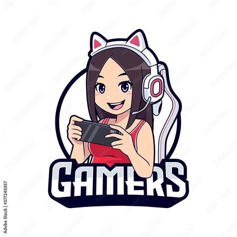 Cute Mobile Gamer Character Mascot Logo Gamer Girl Cartoon Esport Logo