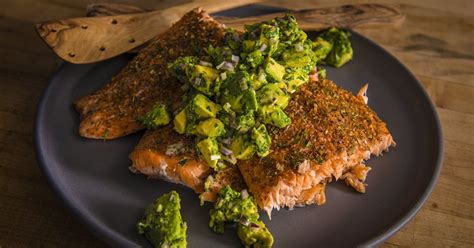 Smoke and salmon go together like, well, salmon and smoke. Grilled Salmon with Smoked Avocado Salsa | Traeger Wood Fired Grills | Recipe in 2020 | Grilled ...