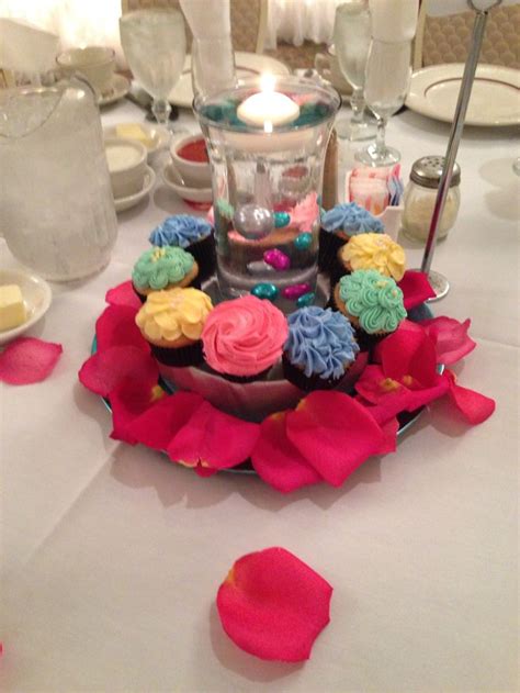 Cupcake Centerpiece With Flower Cupcakes Clear Water Beads Floating