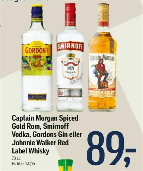 Captain Morgan Spiced Gold Rom Smirnoff Vodka Gordons Gin Eller