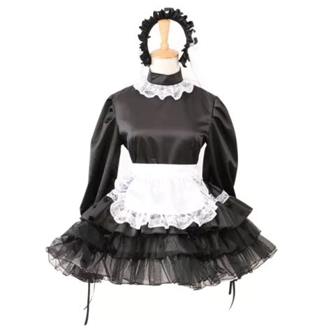 Sissy Black Satin Maid Dress Lockable French Uniform Dress Cosplay Costume 68 50 Picclick