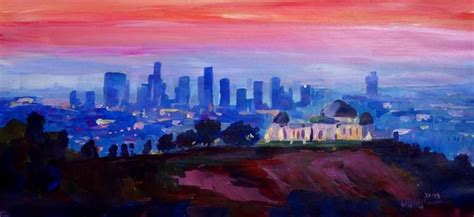 Los Angeles At Dusk With Griffith Observatory Painting Painting