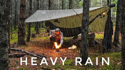 Solo Camping In Heavy Rain Under A Tarp Shelter Youtube