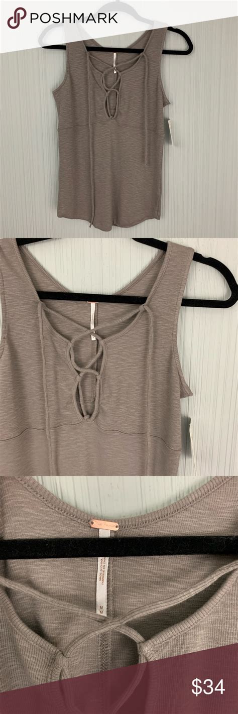Nwt Free People Emmy Lou Tank In Taupe Lace Up Tank Top Clothes Design Fashion