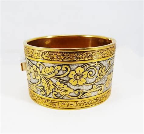 Vintage Hinged Cuff Bracelet Floral Wide Bangle Style Gold Etsy