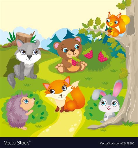 Cute Cartoon Forest Animals Royalty Free Vector Image