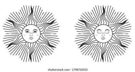 Mystical Golden Boho Tattoos Sun Crescent Stock Vector Royalty Free