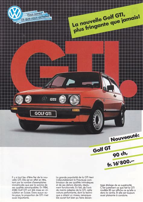 Volkswagen Golf Gtigt 4 Page Brochure Of 1985 Swiss Market French