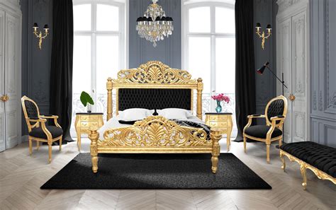 Baroque Bed Black Velvet Fabric And Gold Wood My Abode