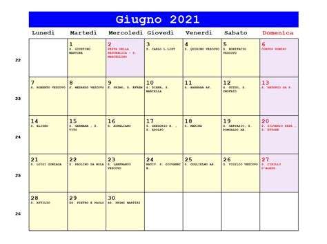 Calendario Giugno 2021 Da Stampare Corpus Domini Festa Della