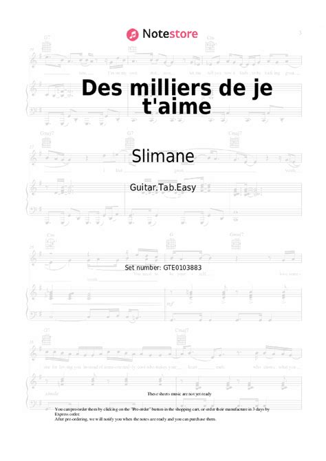 Slimane Des Milliers De Je Taime Chords Guitar Tabs On Note Store