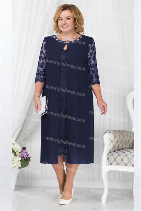 2021 Navy Blue Mother Of The Bride Dress Mid Calf Plus Size Womens