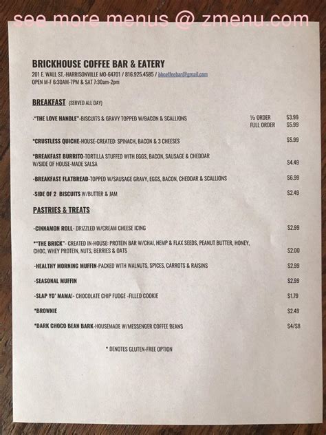 Menu At Brick House Coffee Bar And Eatery Harrisonville