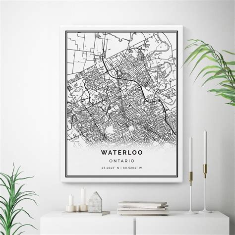 Waterloo Map Canvas Print City Maps Wall Art Ontario T Etsy