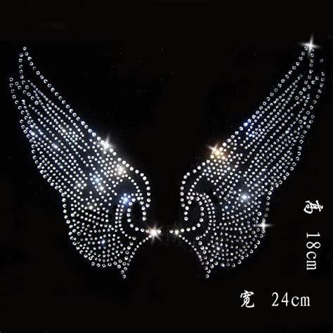 23 23cm angel wing bling stone crystal hotfix rhinestones motif heat transfer design iron on