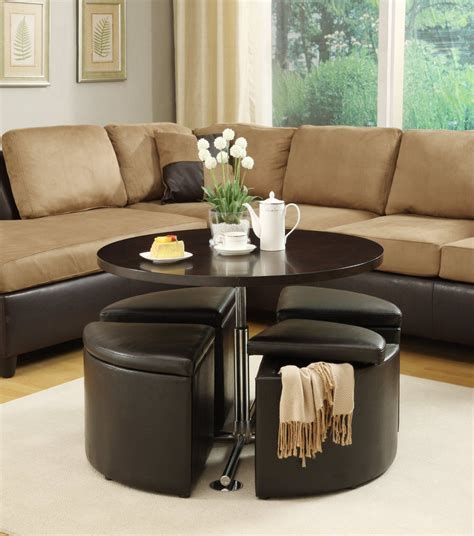 Sturdy large coffee table with four cushioned stools its practical design and large table top make the kivaha a perfect choice for your living room the table top has ample space and can be used as a coffee table. Glass Coffee Table With Ottoman Underneath | Stool ...