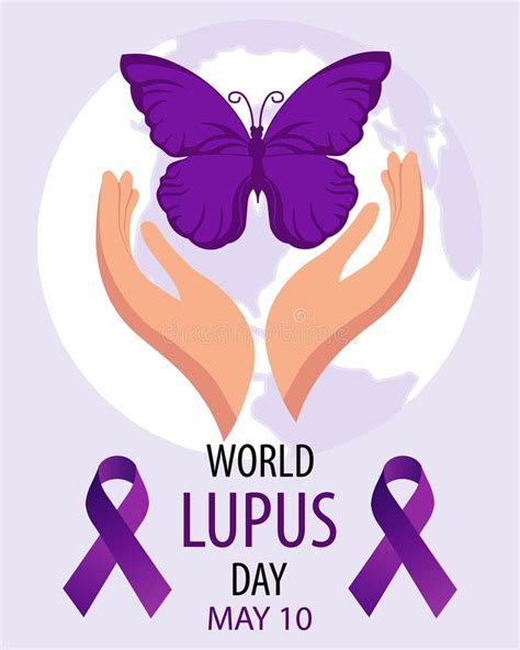 World Lupus Day 10 May Banner With A Purple Ribbon And A Butterfly In