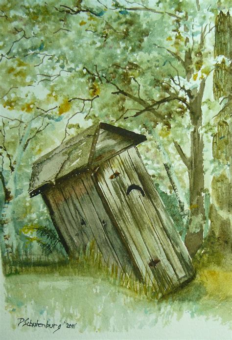 Outhouse Painting In The Woods