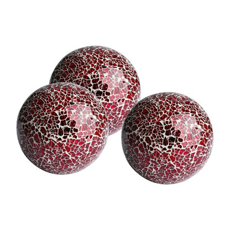 Decorative Balls Set Of 3 Glass Mosaic Sphere Dia 4 Red