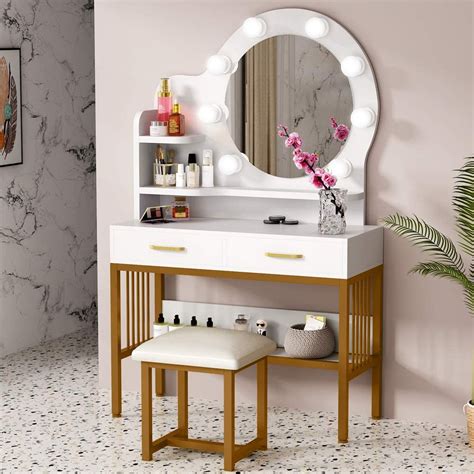 A makeup vanity in your bedroom is an ideal space. Tribesigns Vanity Set with Round Lighted Mirror and ...