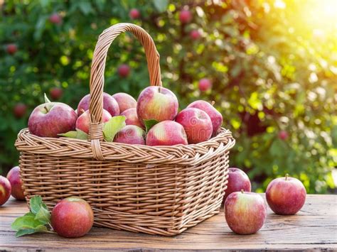 Apple Harvest Ripe Red Apples In The Basket On The Table Stock Image