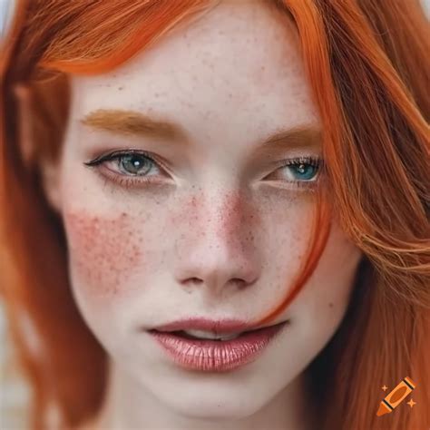 Portrait Of A Beautiful Woman With Red Hair And Freckles
