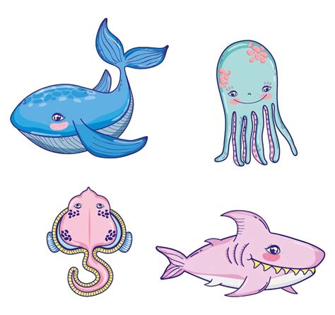 Premium Vector Set Of Sea Animals Cartoons