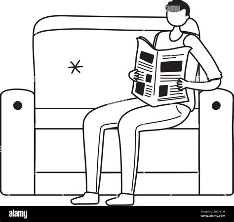 Old Man Character Reading Newspaper On Sofa Isolated Design Vector