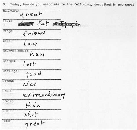 Challenge yourself or grab a friend or group to play! John Lennon's Word Association List ~ Vintage Everyday
