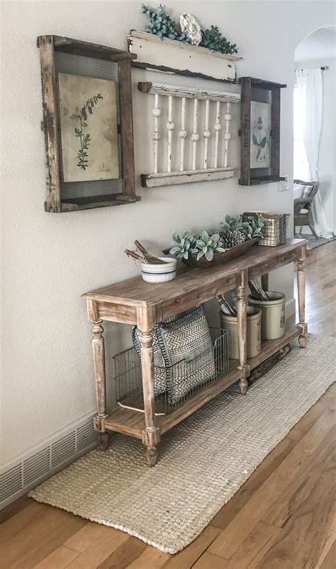 Modern Farmhouse Sofa Table Decor The Rustic Aged Look Of Weathered