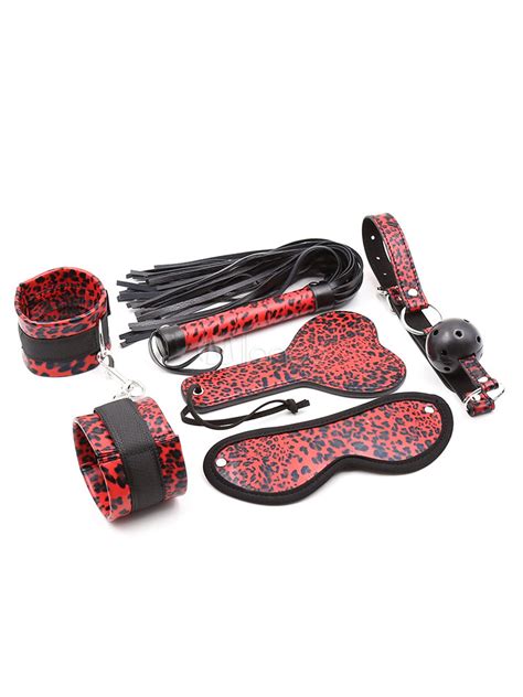 Faschingskostüm Handschellen Augenklappe Peitsche Ball Gag Kit Red Fesseln Sklave Werkzeuge Sexy