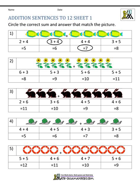 Maths Worksheets For Grade 1 Addition 5 Free Math Worksheets First
