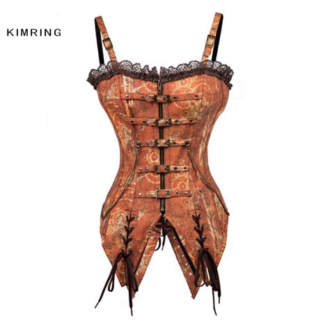 Kimring Sexy Womens Steel Boned Overbust Corset Steampunk Lace Waist
