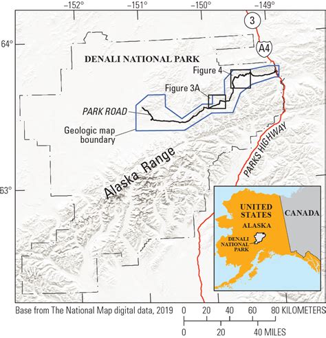 Denali National Park Map With Park Road Us Geological Survey