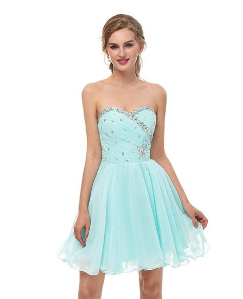 Simple Strapless Aqua Short Bridesmaid Dress With Beading E018
