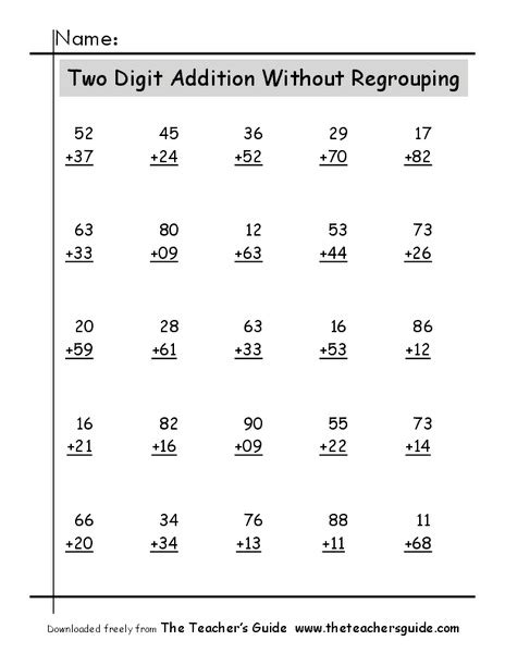 Two Digit Addition Without Regrouping Worksheet For 2nd 3rd Grade