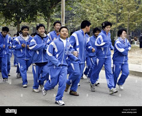 China Beijing High School Physical Education Class Students Running