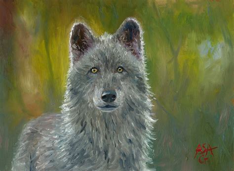Grey Wolf Painting 5x7 Inches Original Oil Painting Oil On