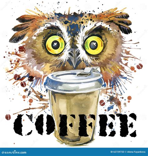 Owl T Shirt Graphics Coffee And Owl Illustration With Splash