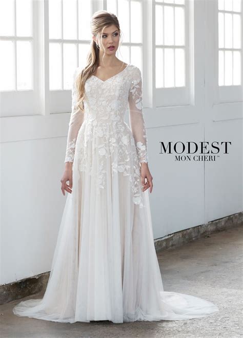 This Modest Bridal By Mon Cheri Tr21858 A Line Wedding Gown Is
