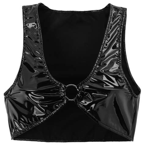 damen wetlook lack leder crop top dessous bauchfrei oberteil clubwear reizwäsche ebay