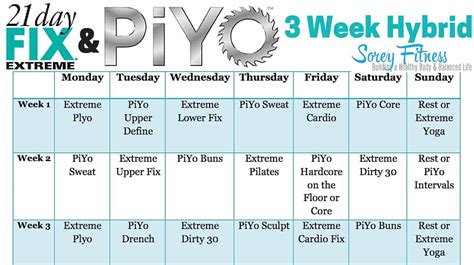 21 Day Fix Extreme Piyo Hybrid Workout Calendar
