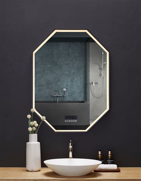 Otto Led Octagon Black Framed Lighted Bathroom Vanity Mirror With Blue