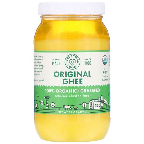 Pure Indian Foods 100 Organic Grass Fed Original Ghee 15 Oz 425 G