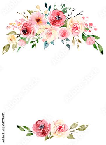 Watercolor Flowers Floral Frame Border For Greeting Card Invitation