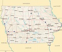 Large map of Iowa state with roads, highways, relief and major cities ...