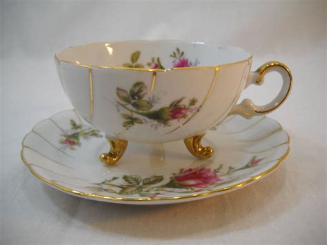 Vintage Footed Tea Cup And Saucer Pink Rose By Cherry China Etsy Tea Cups White Tea Cups