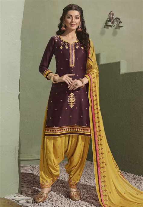 Purple Satin Punjabi Suit 203044 Punjabi Suits Purple Satin Dresses With Sleeves